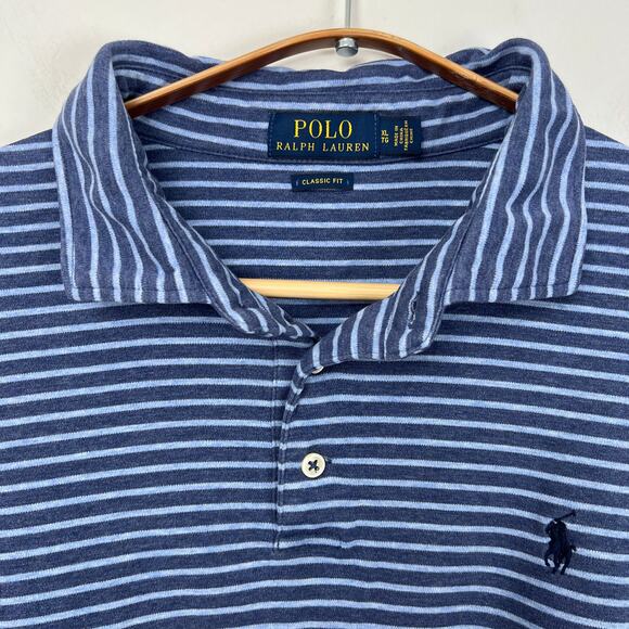 Polo Ralph Lauren Men’s XLarge Blue Striped Classic Fit Golf Preppy Shirt - Picture 2 of 8